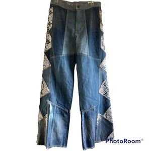 Free People Flare Lace Detailed color block jeans